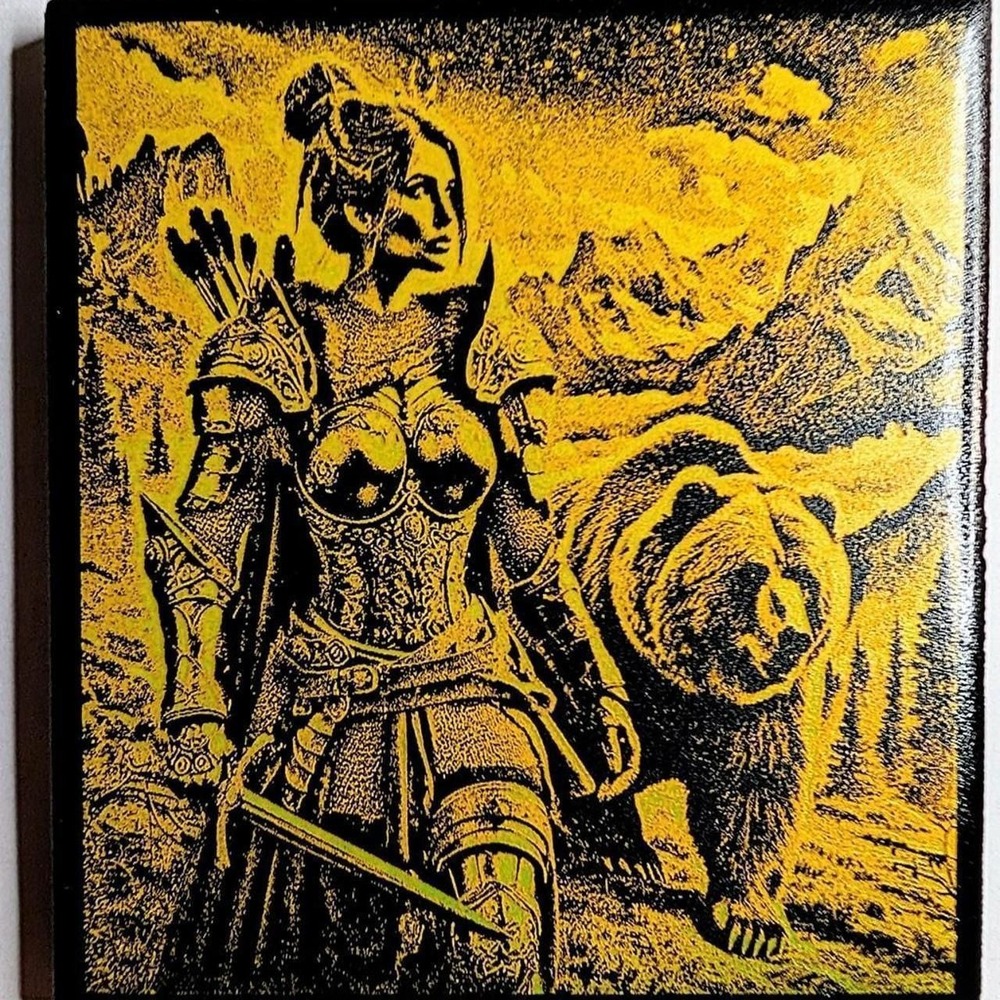 Unbranded Ceramic Coaster Gold Fantasy Archer Bear Art